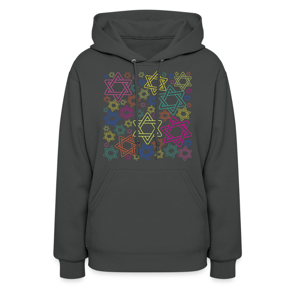 Neon Star of David Festival Women's Hoodie - asphalt