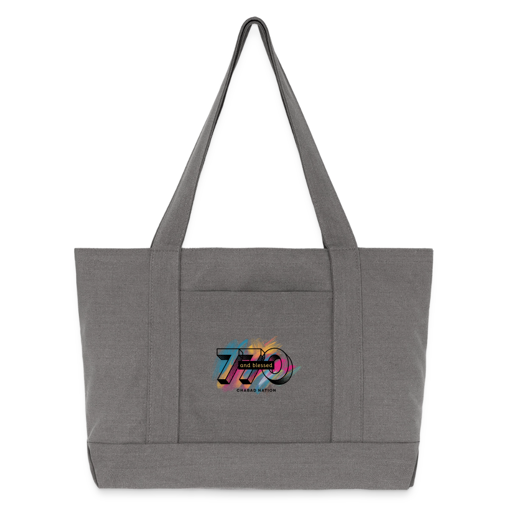 770 And Blessed  Cotton Pigment Dyed Tote Bag - charcoal grey
