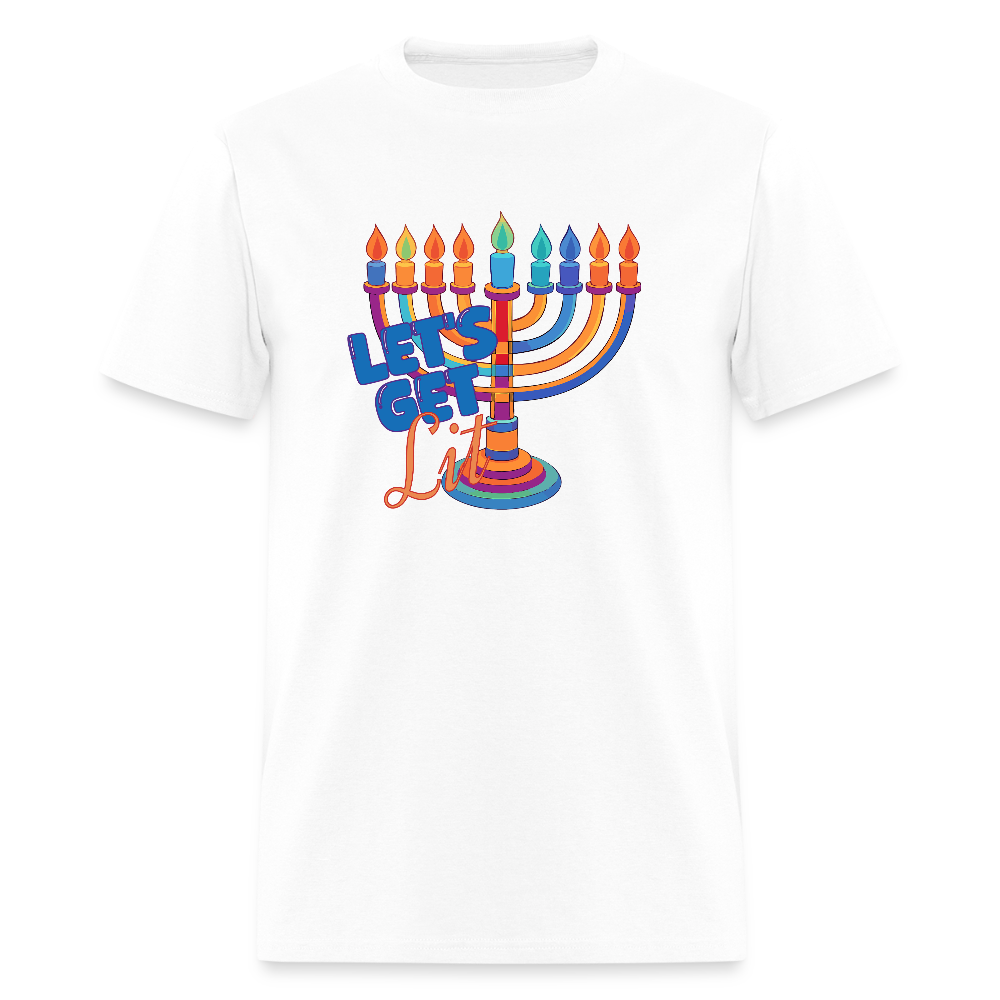 Let's Get Lit Menorah Men's T-Shirt | GILDAN 5000 - white