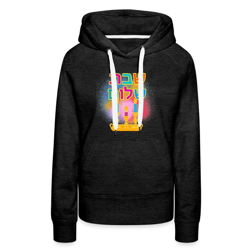 Shabbat Shalom Neon Hebrew Art Women’s Premium Hoodie - charcoal grey