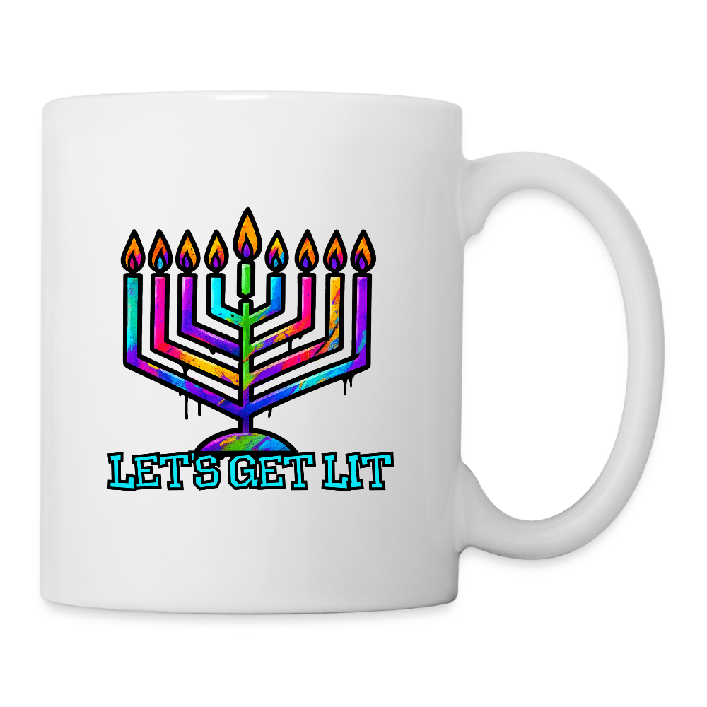 Let's Get Lit Chabad Menorah Coffee/Tea Mug - white
