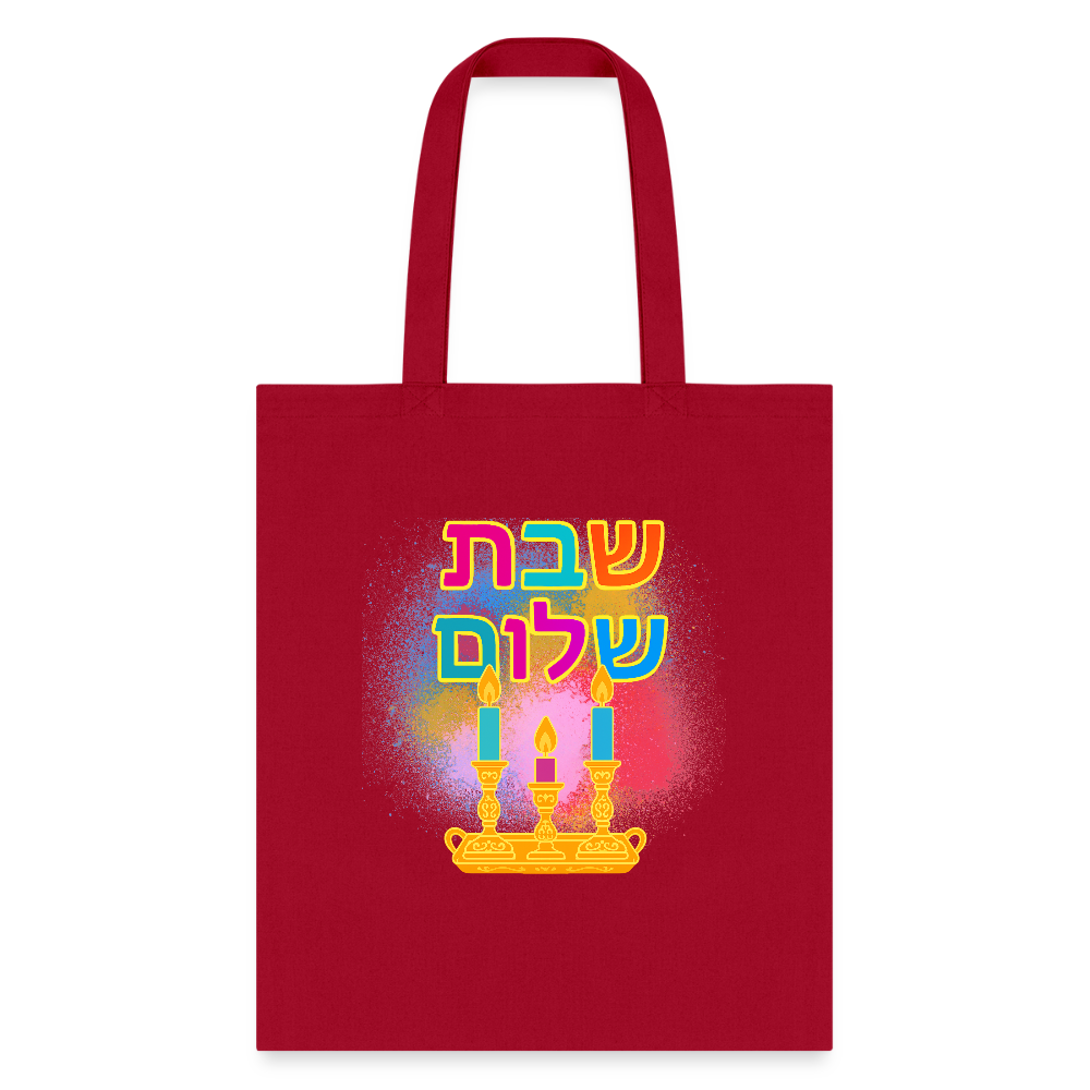 Shabbat Shalom Neon Hebrew Art Tote Bag - red