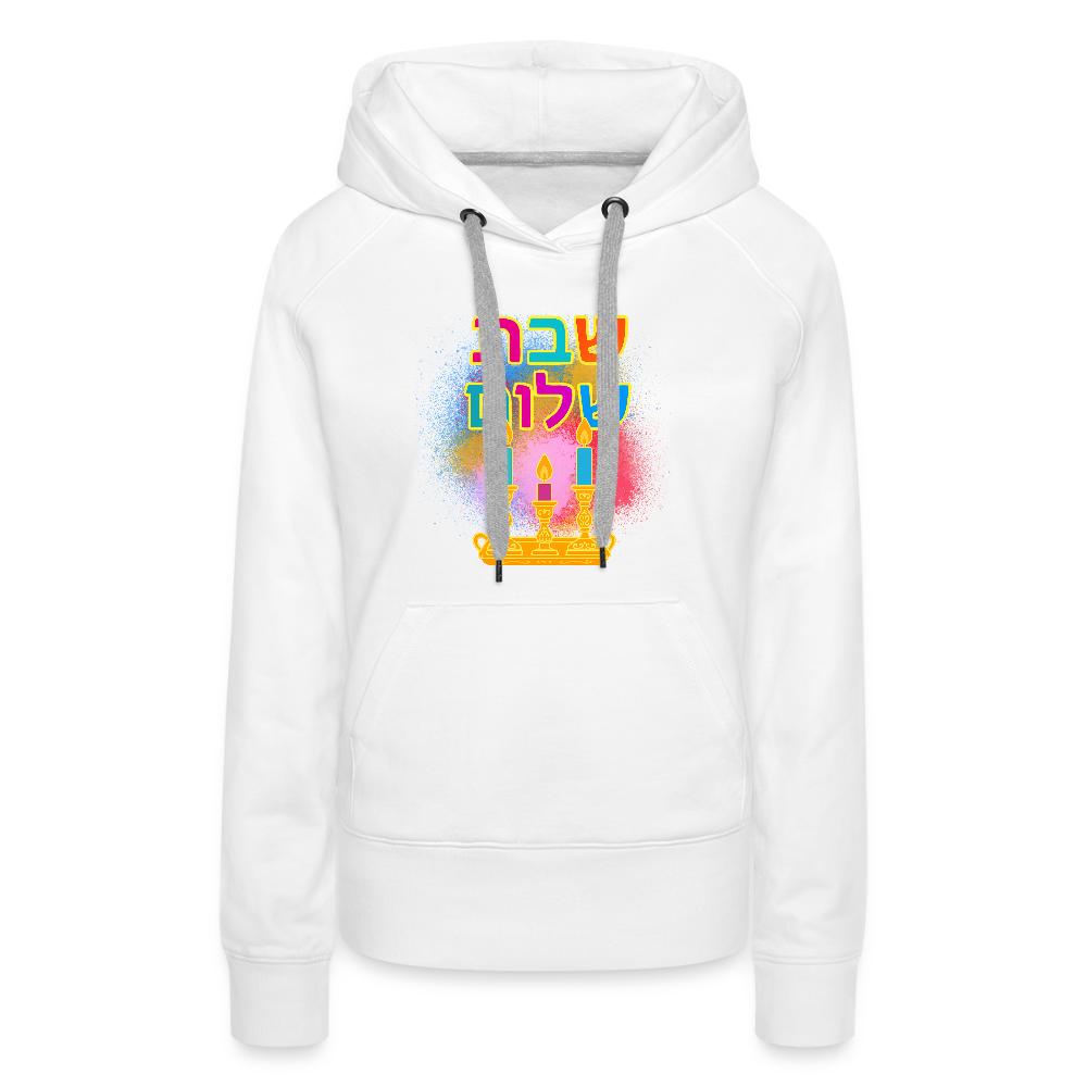 Shabbat Shalom Neon Hebrew Art Women’s Premium Hoodie - white