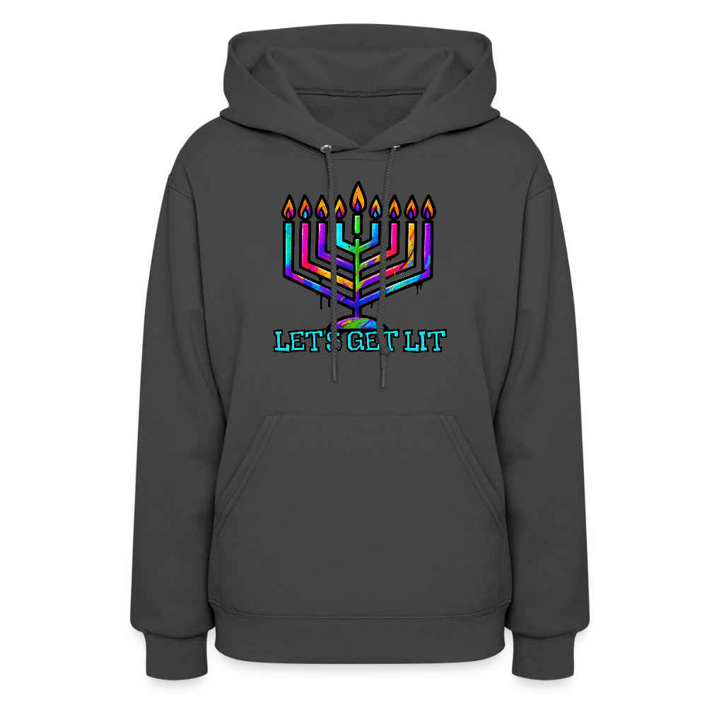 Let's Get Lit Chabad Menorah Women's Hoodie - asphalt