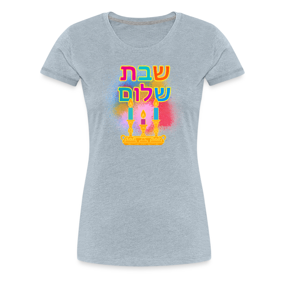 Shabbat Shalom Neon Hebrew Art Women’s Premium T-Shirt - heather ice blue