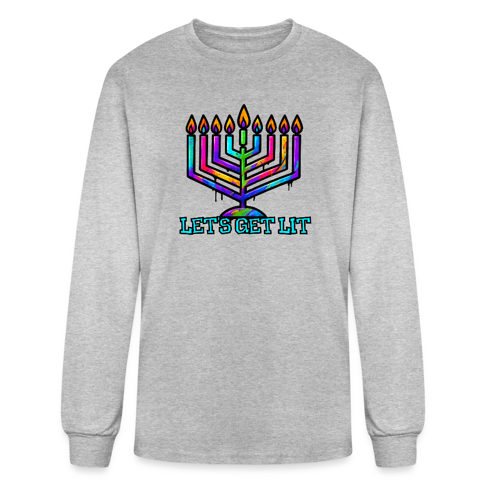 Let's Get Lit Chabad Menorah Men's Long Sleeve T-Shirt - heather gray