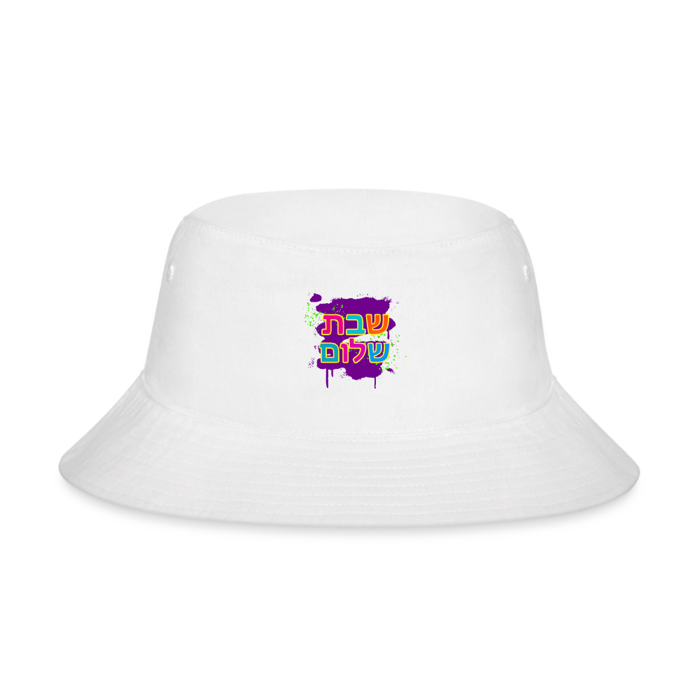 Shabbat Shalom Neon Pop Bucket Hat - white