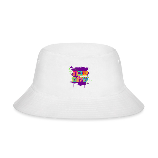 Shabbat Shalom Neon Pop Bucket Hat - white