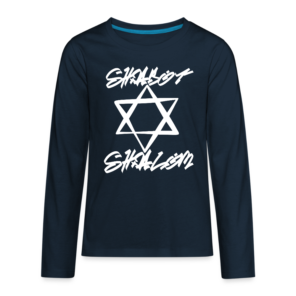 Shabbat Shalom Graffiti Light Star Kids' Premium Long Sleeve T-Shirt - deep navy