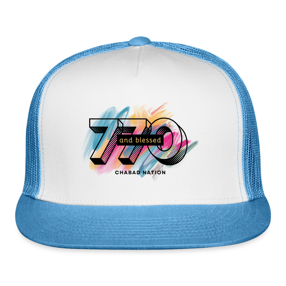770 And Blessed  Trucker Hat - white/blue