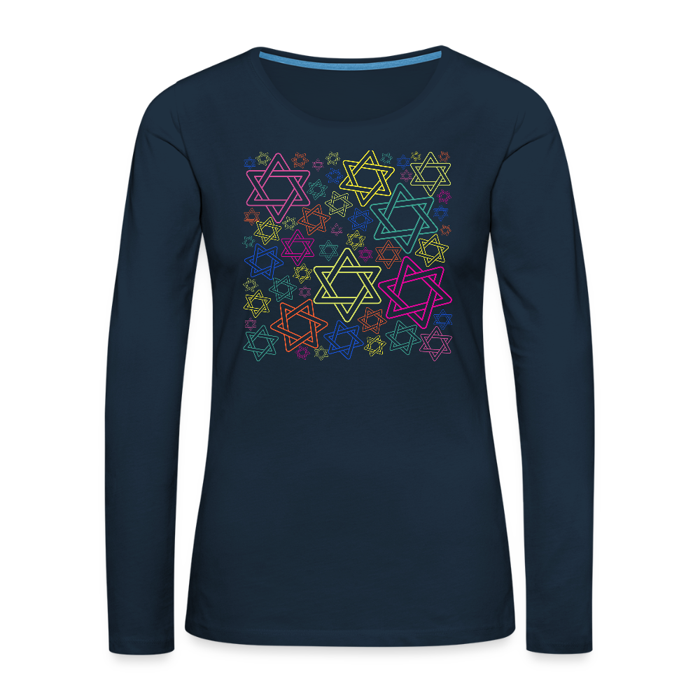 Neon Star of David Festival Women's Premium Long Sleeve T-Shirt - deep navy