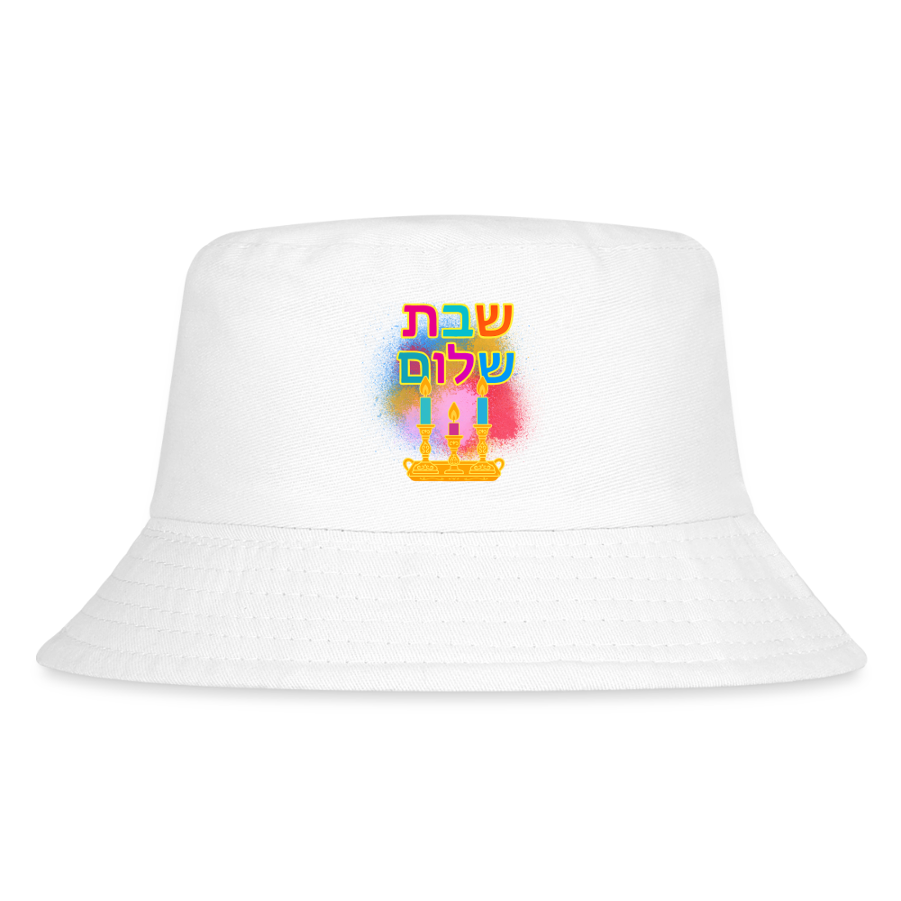 Shabbat Shalom Neon Hebrew Art Kid's Bucket Hat - white