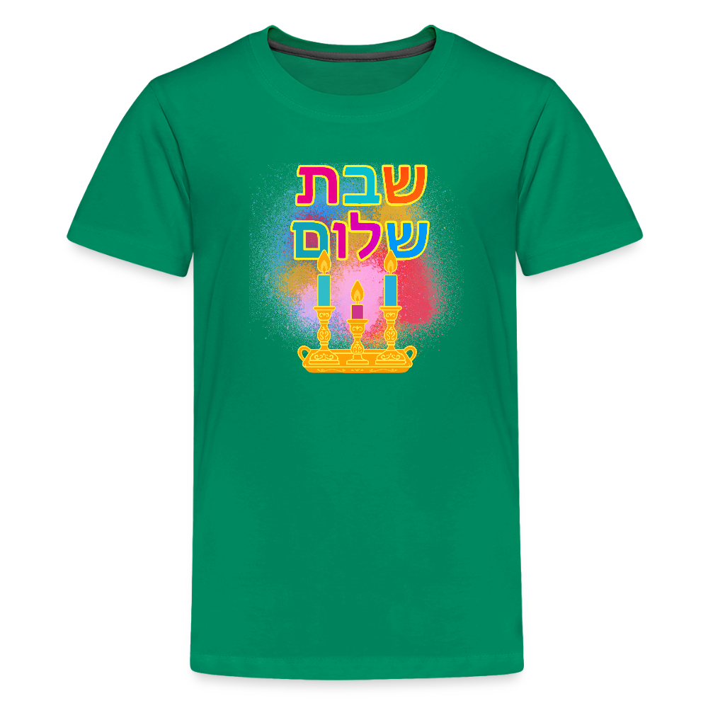 Shabbat Shalom Neon Hebrew Art Kids' Premium T-Shirt - kelly green