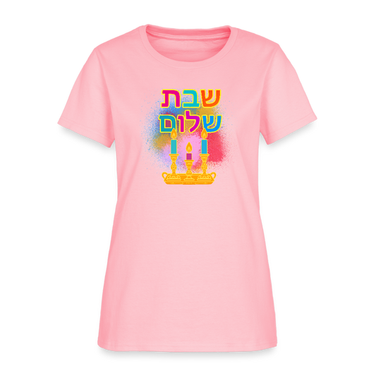 Shabbat Shalom Neon Hebrew Art Women's T-Shirt - pink