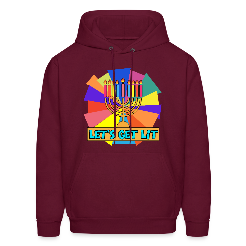 Glow & Get Lit Chanukah Menorah Men's Hoodie - burgundy