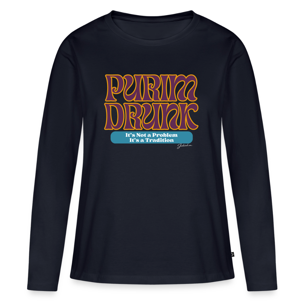 Purim Drunk Women's Premium Long Sleeve T-Shirt - navy
