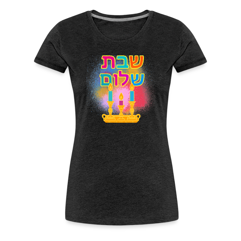 Shabbat Shalom Neon Hebrew Art Women’s Premium T-Shirt - charcoal grey