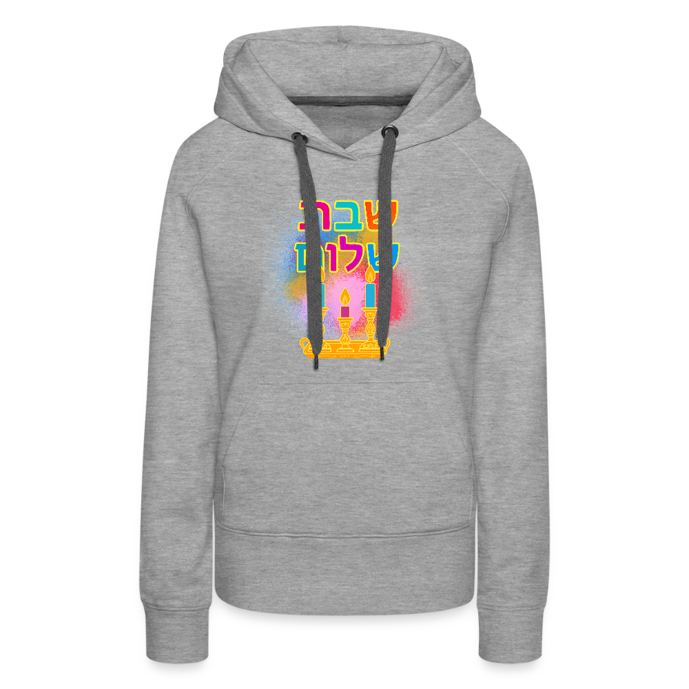 Shabbat Shalom Neon Hebrew Art Women’s Premium Hoodie - heather grey