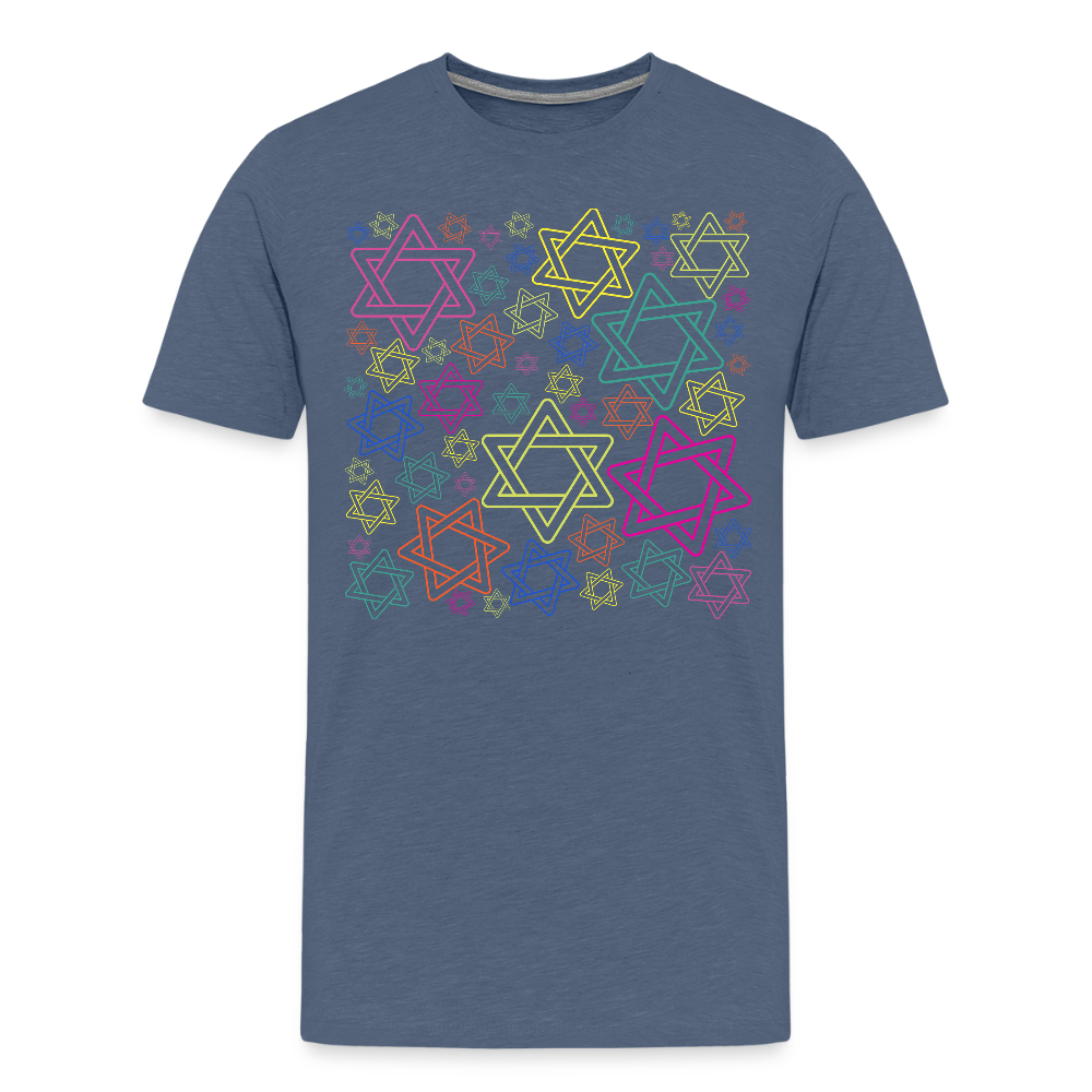 Neon Star of David Festival Men's Premium T-Shirt - heather blue