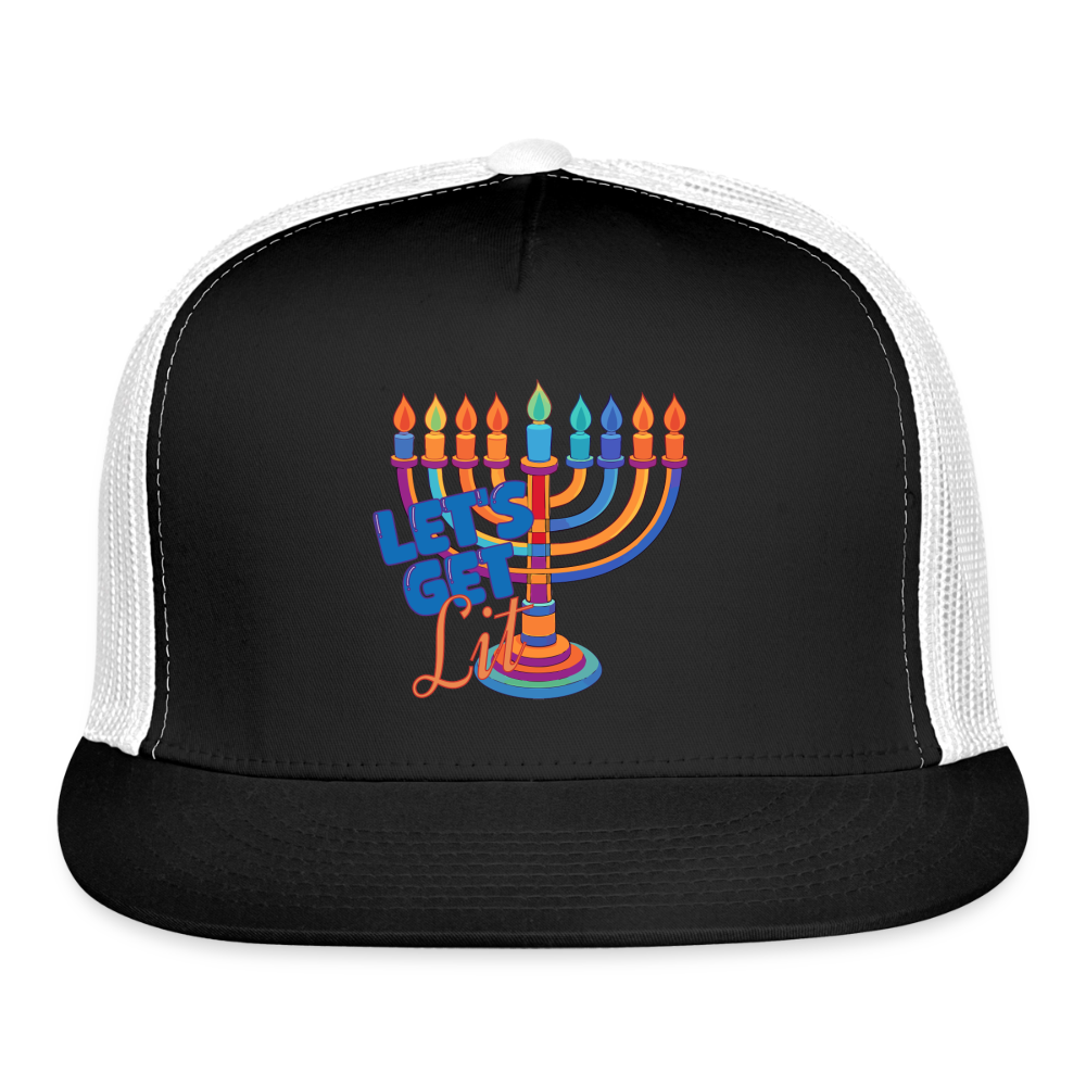 Let’s Get Lit Menorah Trucker Hat - black/white
