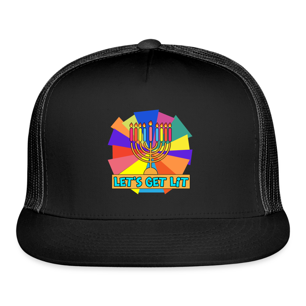 Glow & Get Lit Chanukah Menorah Trucker Hat - black/black