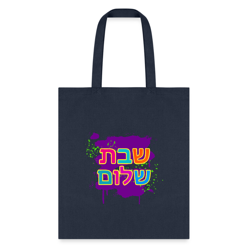 Shabbat Shalom Neon Pop Tote Bag - navy