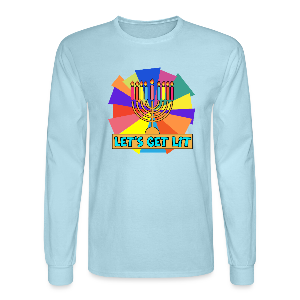 Glow & Get Lit Chanukah Menorah Men's Long Sleeve T-Shirt - powder blue