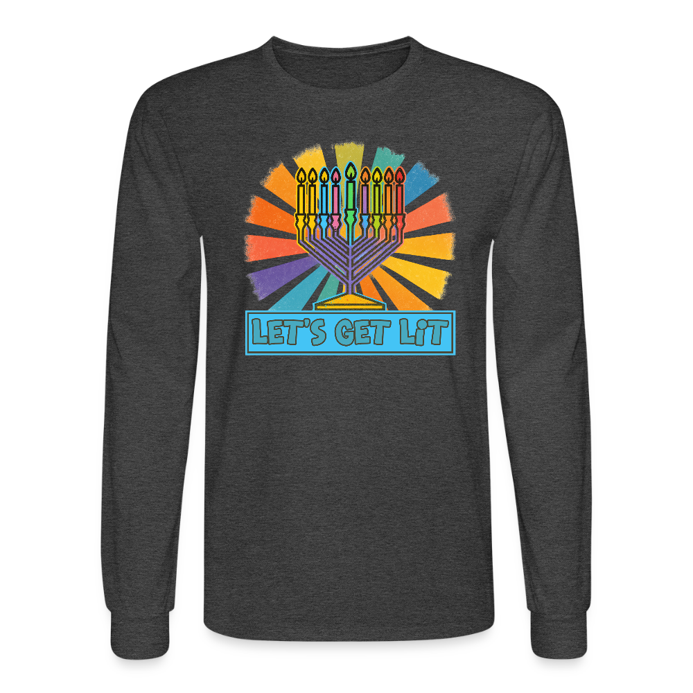 Radiant Retro Let's Get Lit Menorah Men's Long Sleeve T-Shirt - heather black