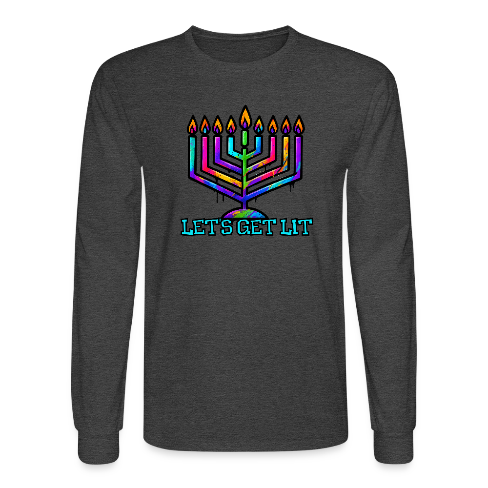 Let's Get Lit Chabad Menorah Men's Long Sleeve T-Shirt - heather black