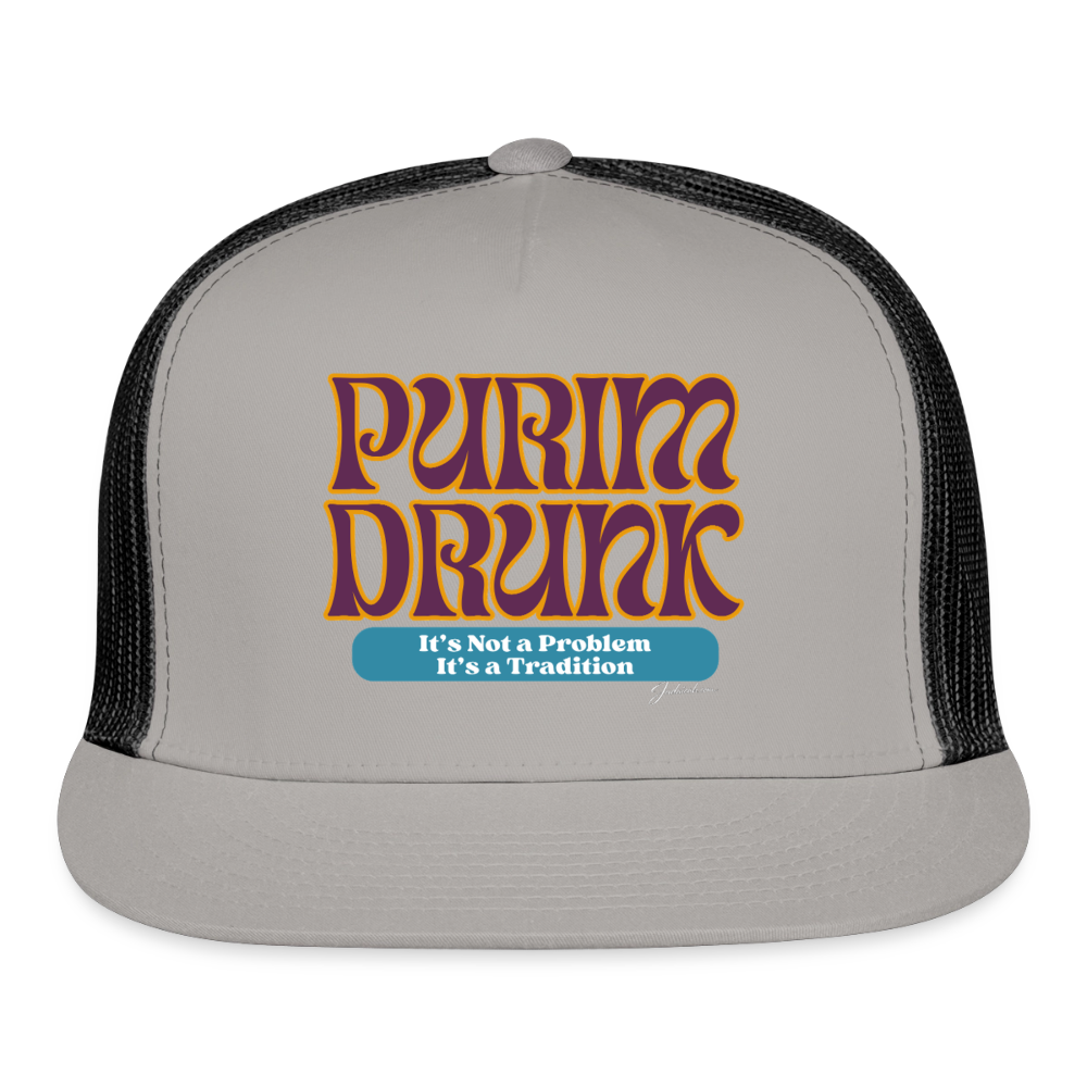 Purim Drunk Trucker Hat - gray/black