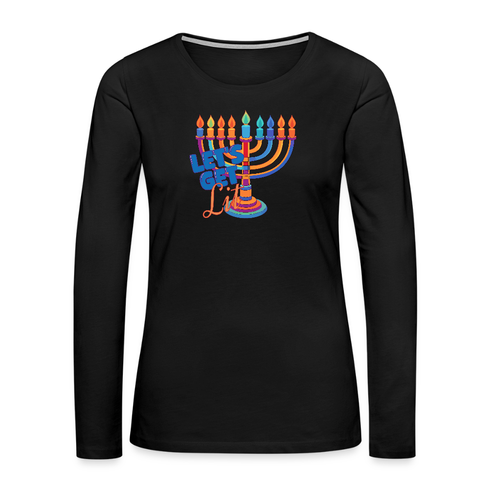 Let's Get Lit Menorah Women's Premium Long Sleeve T-Shirt - black
