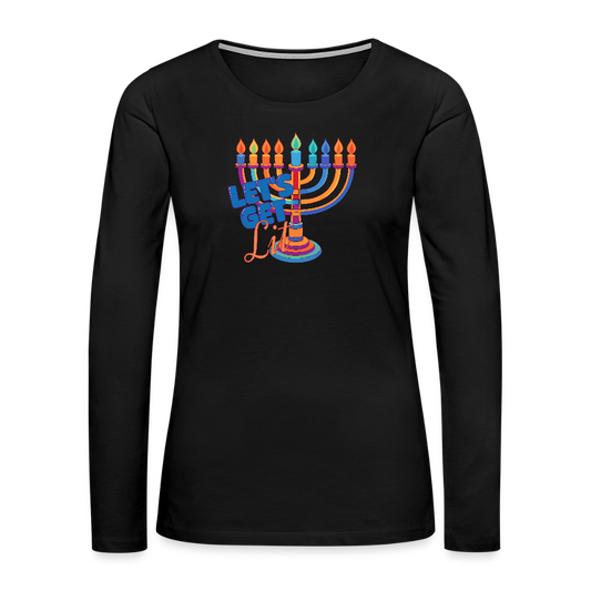 Let's Get Lit Menorah Women's Premium Long Sleeve T-Shirt - black