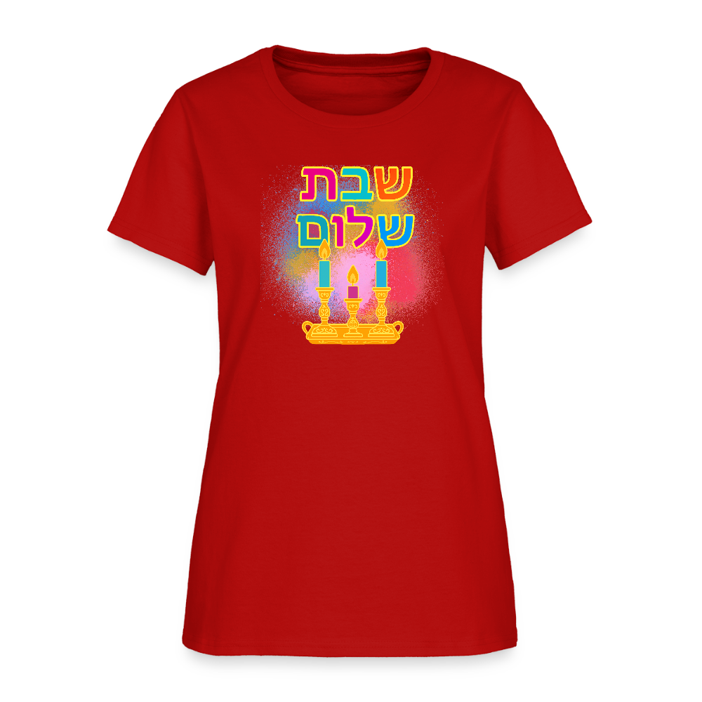 Shabbat Shalom Neon Hebrew Art Women's T-Shirt - red