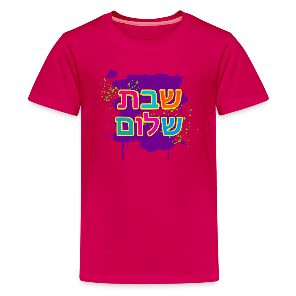 Shabbat Shalom Neon Pop Kids' Premium T-Shirt - dark pink
