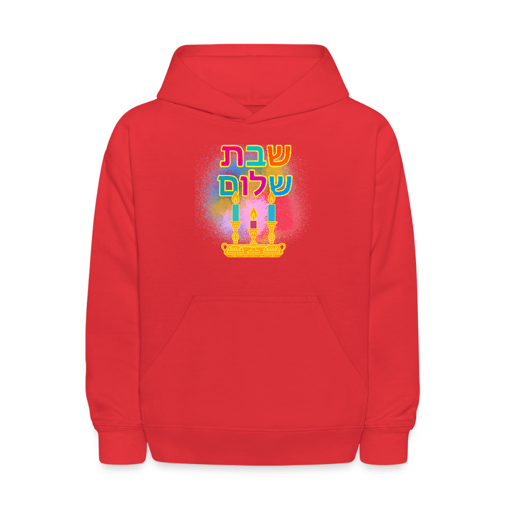 Shabbat Shalom Neon Hebrew Art Kids' Hoodie - red