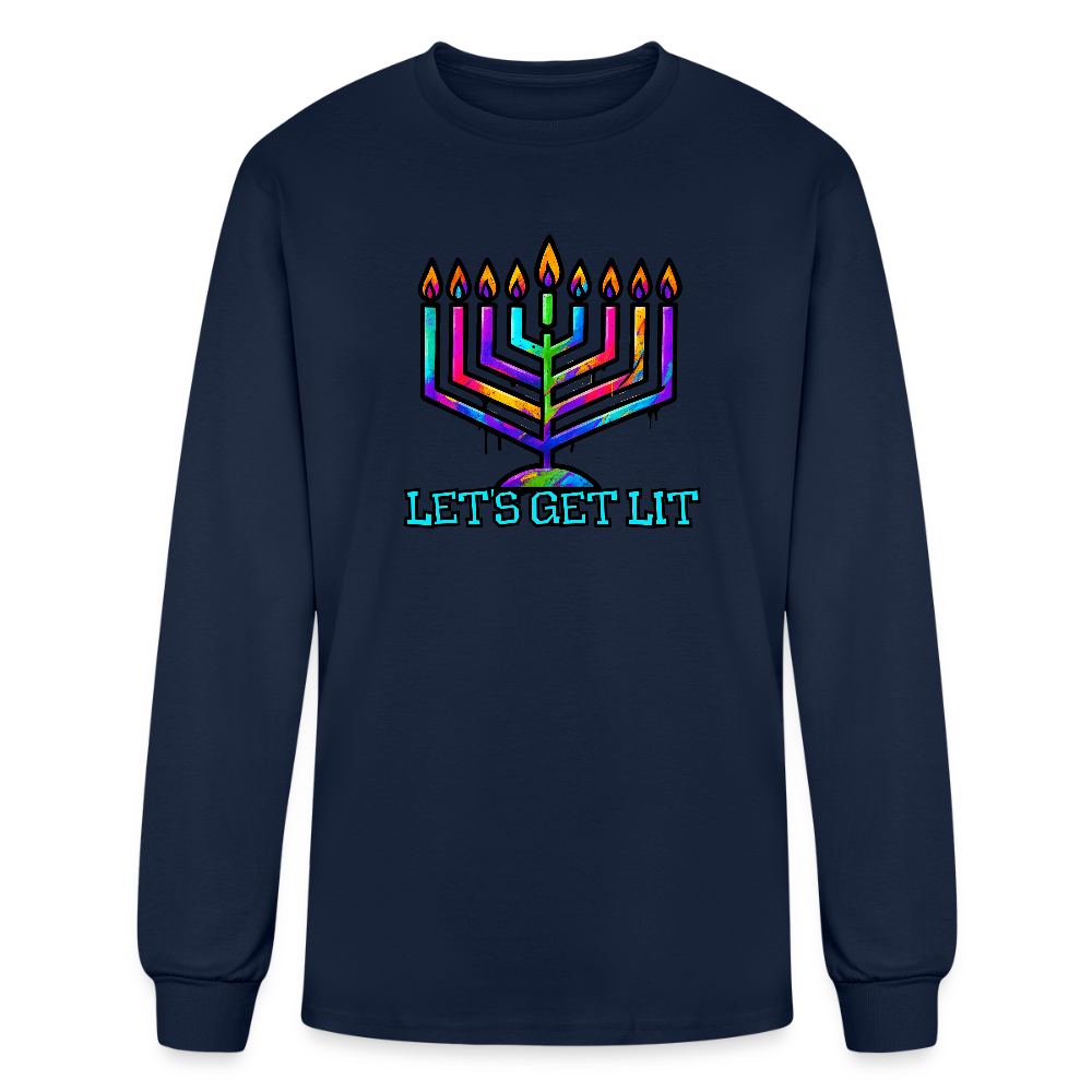 Let's Get Lit Chabad Menorah Men's Long Sleeve T-Shirt - navy
