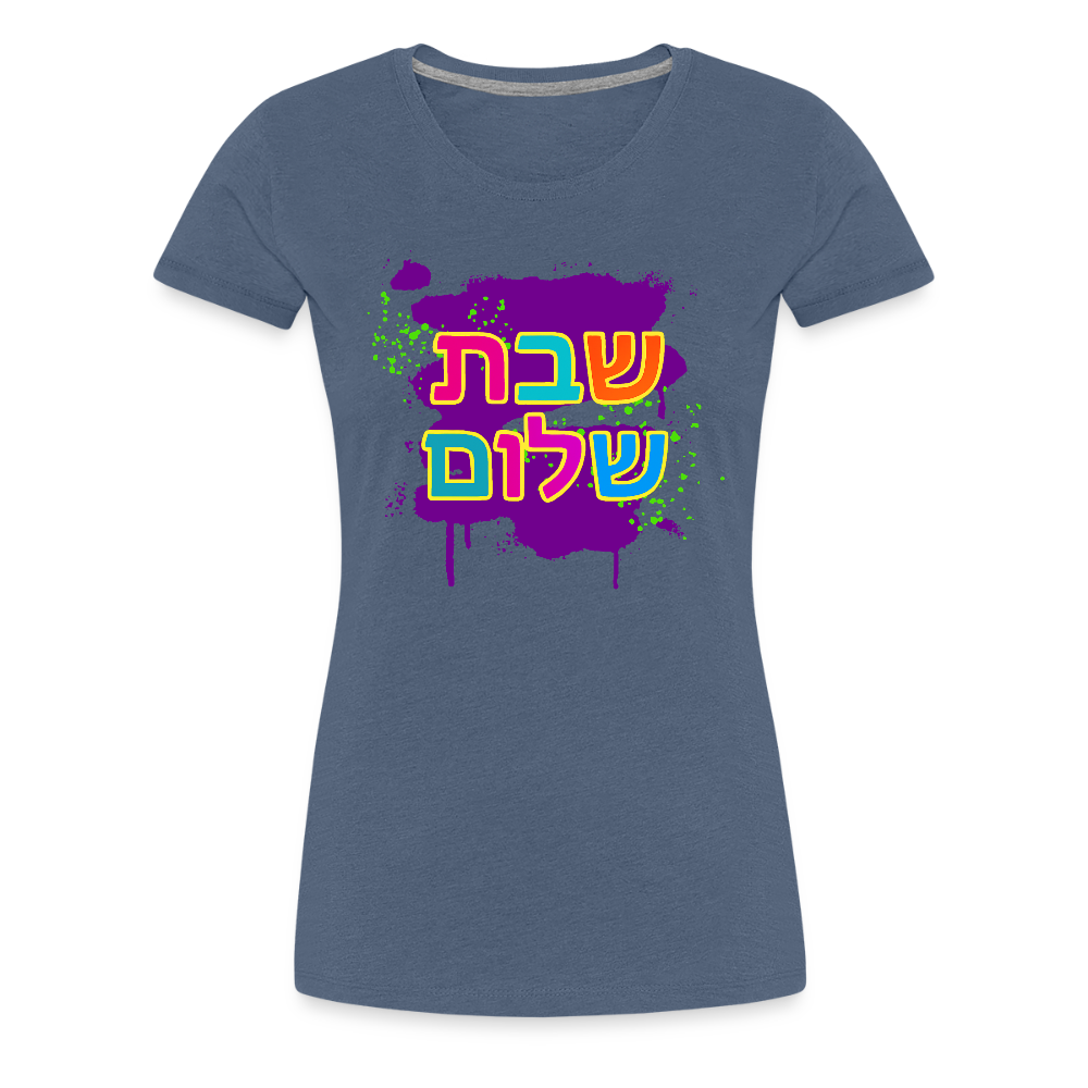 Shabbat Shalom Neon Pop Women’s Premium T-Shirt - heather blue