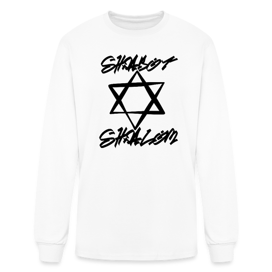 Shabbath Shalom Graffiti Star Men's Long Sleeve T-Shirt - white