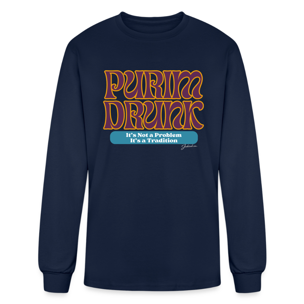 Purim Drunk Men's Long Sleeve T-Shirt - navy