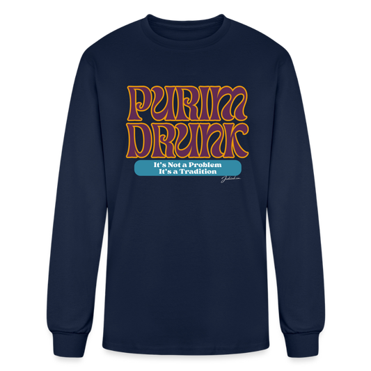 Purim Drunk Men's Long Sleeve T-Shirt - navy