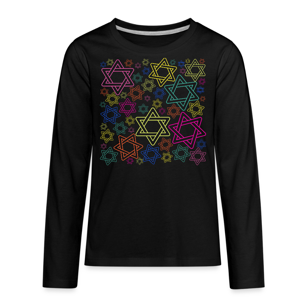Neon Star of David Festival Kids' Premium Long Sleeve T-Shirt - black