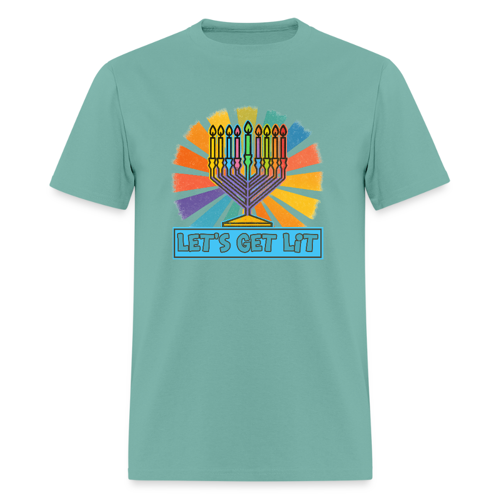 Radiant Retro Let's Get Lit Menorah Men's T-Shirt | GILDAN 5000 - aquatic