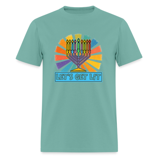 Radiant Retro Let's Get Lit Menorah Men's T-Shirt | GILDAN 5000 - aquatic