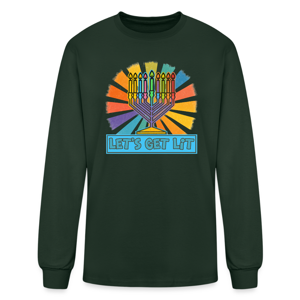Radiant Retro Let's Get Lit Menorah Men's Long Sleeve T-Shirt - forest green