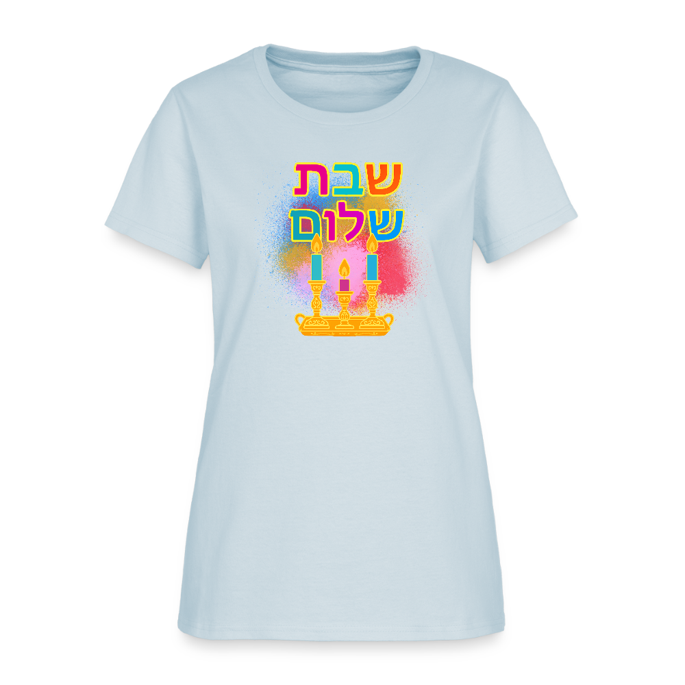 Shabbat Shalom Neon Hebrew Art Women's T-Shirt - light blue