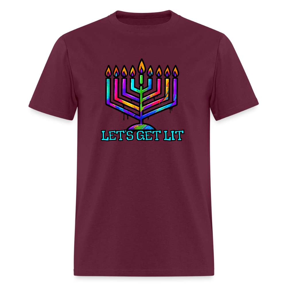 Let's Get Lit Chabad Menorah Men's T-Shirt | GILDAN 5000 - burgundy