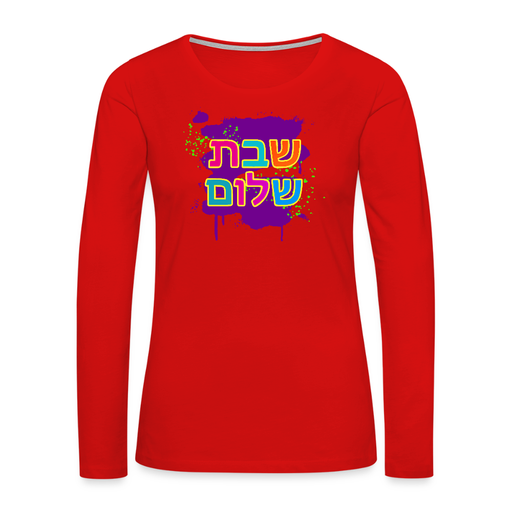 Shabbat Shalom Neon Pop Women's Premium Long Sleeve T-Shirt - red