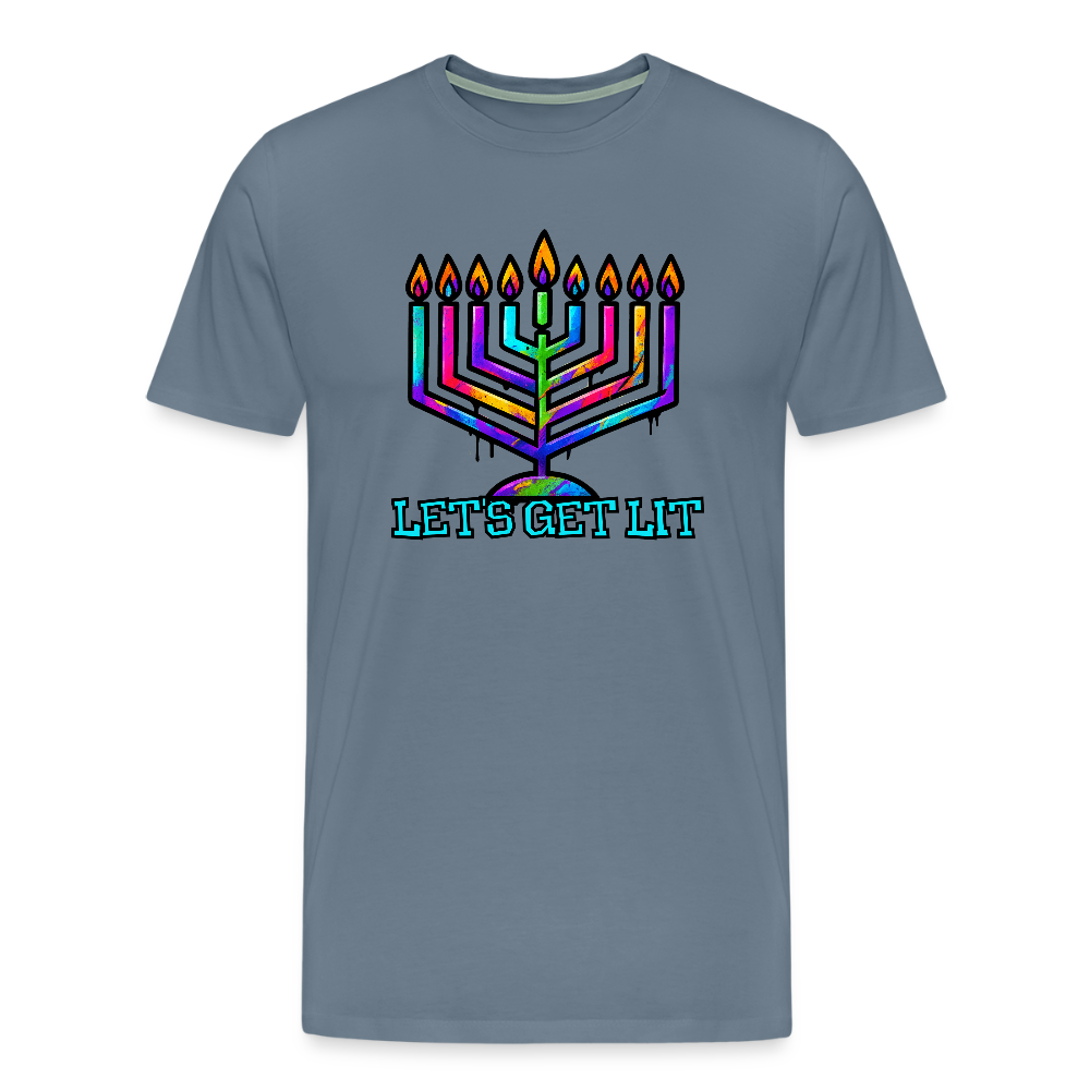 Let's Get Lit Chabad Menorah Men's Premium T-Shirt - steel blue
