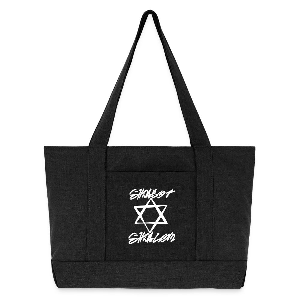 Shabbat Shalom Graffiti Light Star Cotton Pigment Dyed Tote Bag - washed black