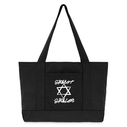 Shabbat Shalom Graffiti Light Star Cotton Pigment Dyed Tote Bag - washed black